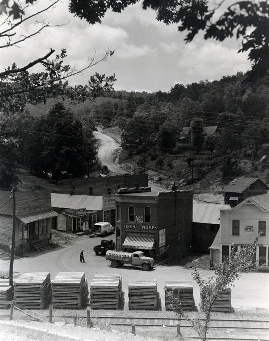 old image of a town and wood pallets