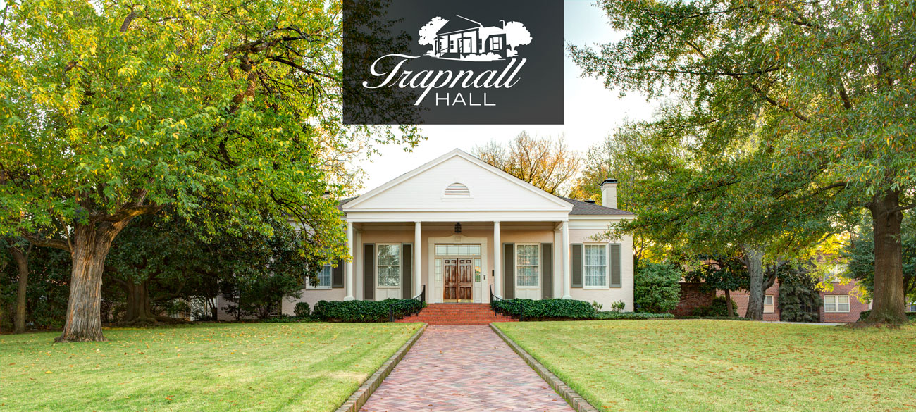 front shot of Trapnall Hall venue with grass and trees surrounding